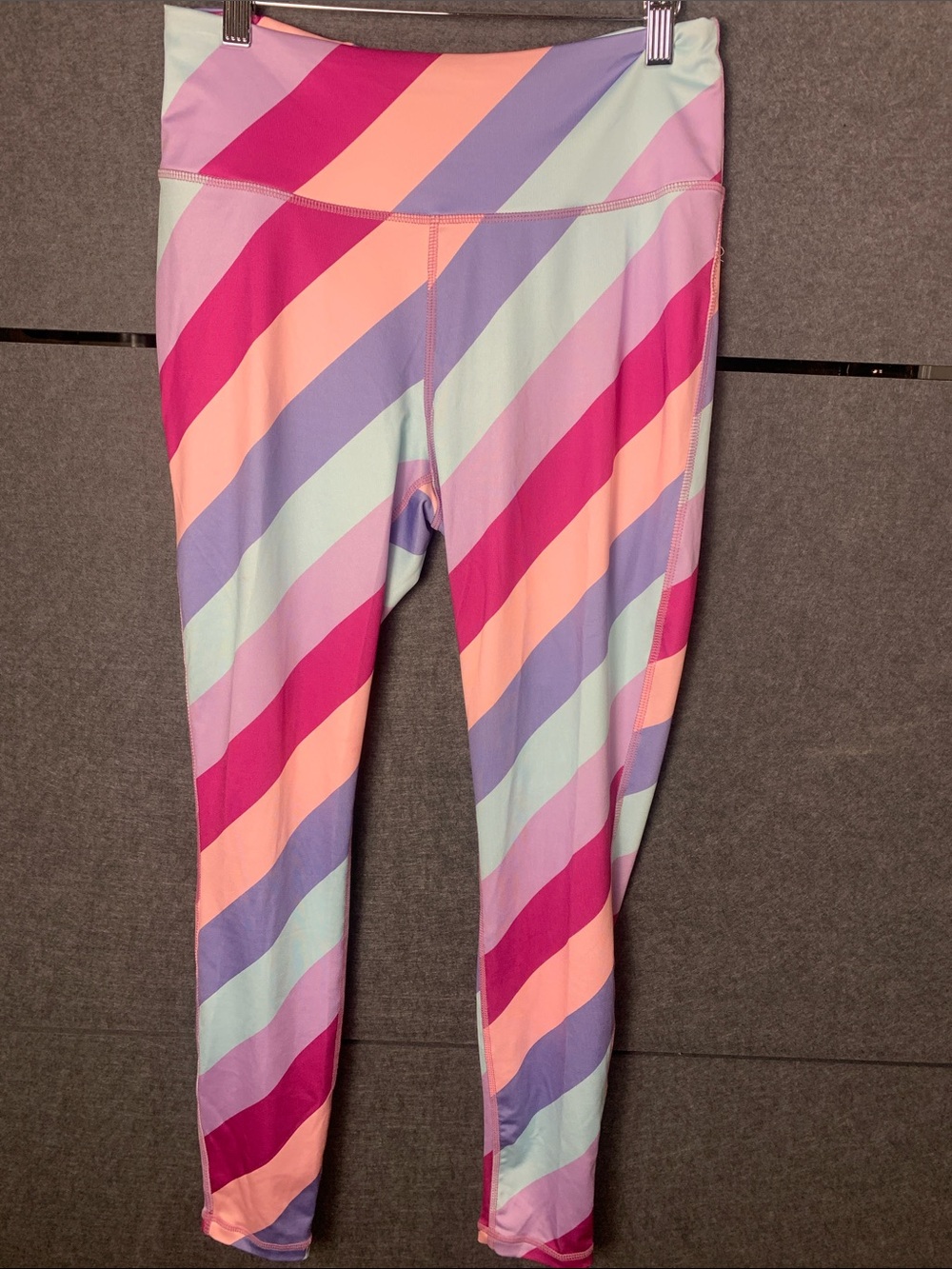 crown & ivy Pastel Diagonal Stripe Leggings - Pink, Peach & Lavender